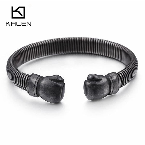 KALEN Hip Hop Opening Boxing Gloves Cuff Bangle For Men Stainless Steel Oxidized Dark Matte Mesh Chain Bracelet &amp; Bangle Jewelry.