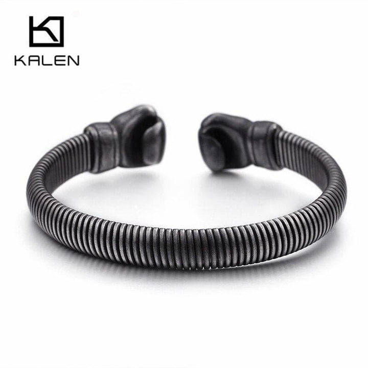 KALEN Hip Hop Opening Boxing Gloves Cuff Bangle For Men Stainless Steel Oxidized Dark Matte Mesh Chain Bracelet &amp; Bangle Jewelry.