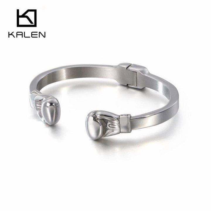 KALEN Hip Hop Opening Boxing Gloves Cuff Bangle For Men Stainless Steel Oxidized Dark Matte Mesh Chain Bracelet &amp; Bangle Jewelry.