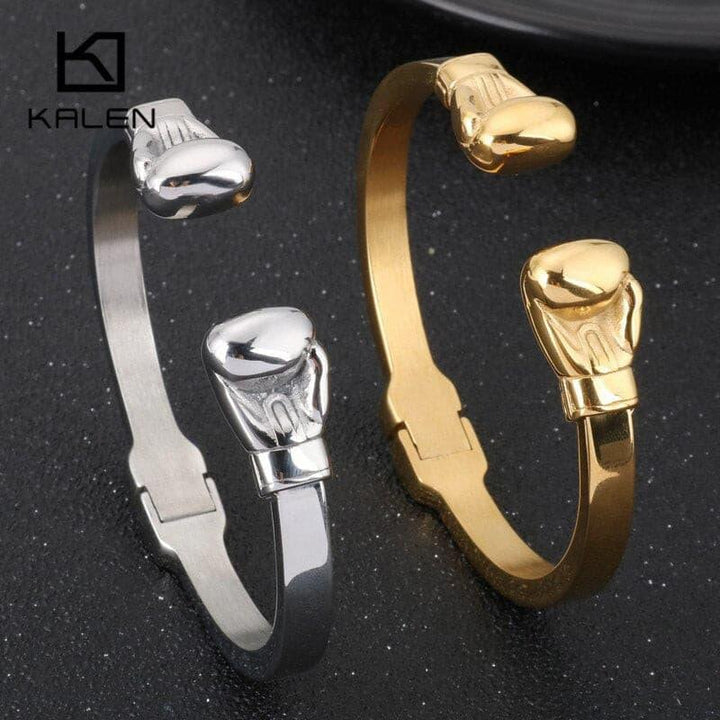 KALEN Hip Hop Opening Boxing Gloves Cuff Bangle For Men Stainless Steel Oxidized Dark Matte Mesh Chain Bracelet &amp; Bangle Jewelry.