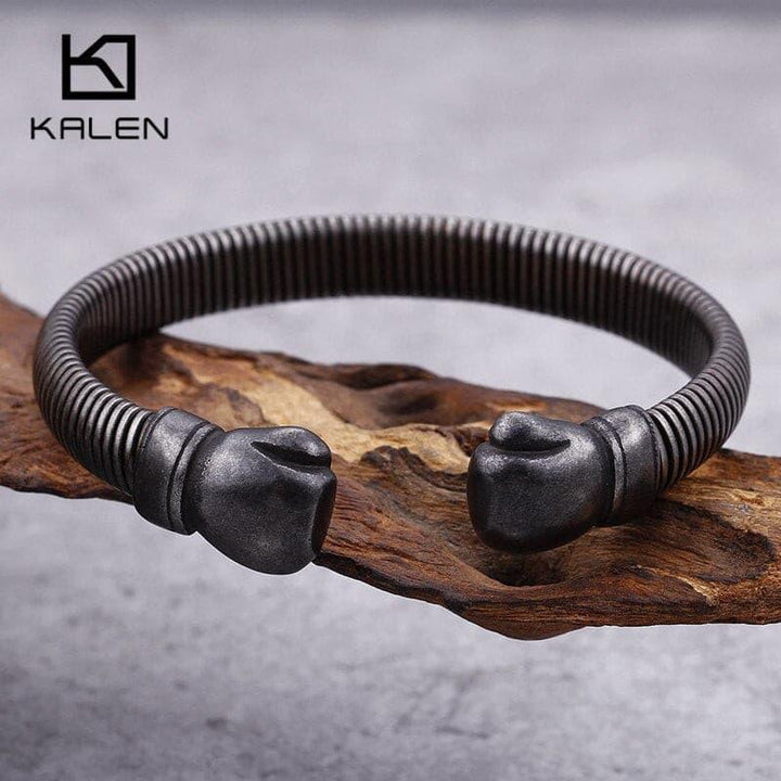 KALEN Hip Hop Opening Boxing Gloves Cuff Bangle For Men Stainless Steel Oxidized Dark Matte Mesh Chain Bracelet &amp; Bangle Jewelry.