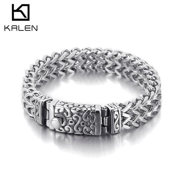Kalen Punk High Polish Textured Bracelet Men's Stainless Steel Bicycle Chain Men's Jewelry Accessories Box Chain.