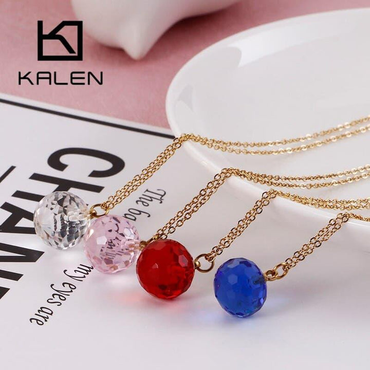 KALEN Fashion Bohemia Colourful Glass Crystal Pendant Neckalces For Women Tri-Color Stainless Steel Femme Choker Wedding Jewelry.