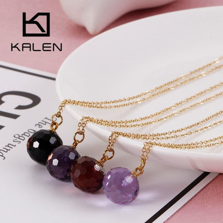 KALEN Fashion Bohemia Colourful Glass Crystal Pendant Neckalces For Women Tri-Color Stainless Steel Femme Choker Wedding Jewelry.