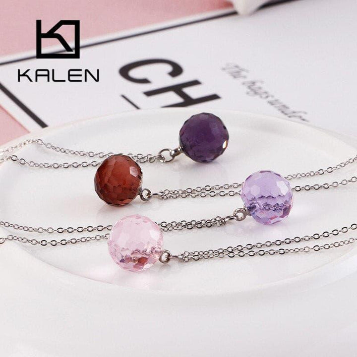 KALEN Fashion Bohemia Colourful Glass Crystal Pendant Neckalces For Women Tri-Color Stainless Steel Femme Choker Wedding Jewelry.