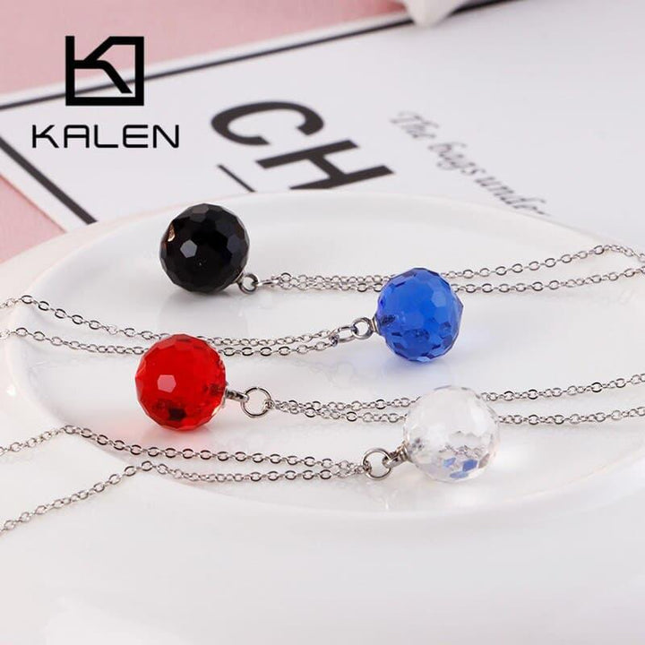 KALEN Fashion Bohemia Colourful Glass Crystal Pendant Neckalces For Women Tri-Color Stainless Steel Femme Choker Wedding Jewelry.