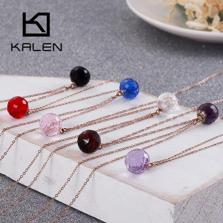 KALEN Fashion Bohemia Colourful Glass Crystal Pendant Neckalces For Women Tri-Color Stainless Steel Femme Choker Wedding Jewelry.