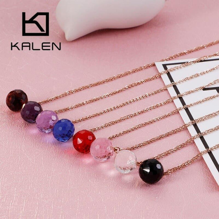 KALEN Fashion Bohemia Colourful Glass Crystal Pendant Neckalces For Women Tri-Color Stainless Steel Femme Choker Wedding Jewelry.