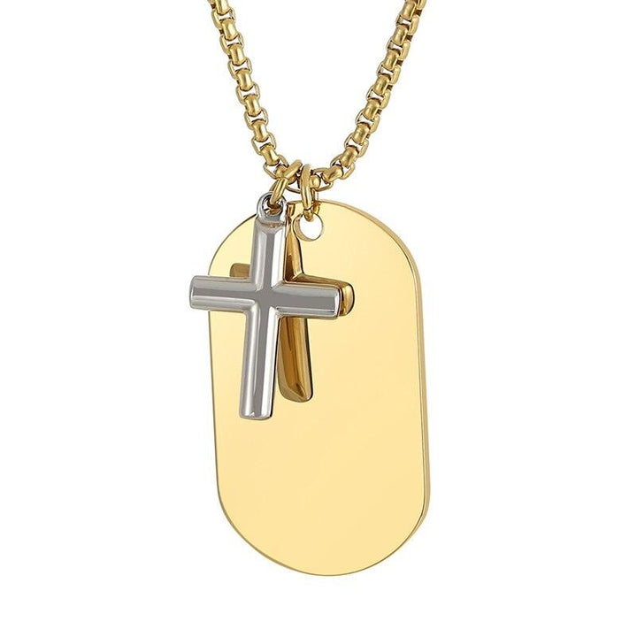 KALEN Cross Dog Tag Pendant Necklace Stainless Steel Jewelry.