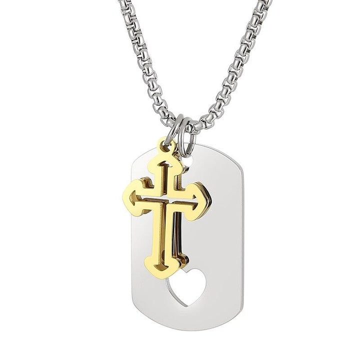 KALEN Cross Dog Tag Pendant Necklace Stainless Steel Jewelry.