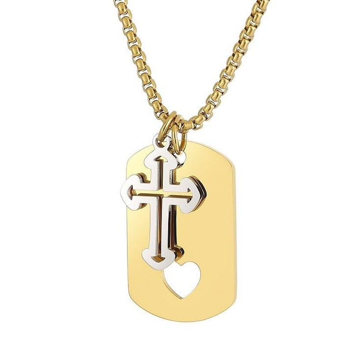 KALEN Cross Dog Tag Pendant Necklace Stainless Steel Jewelry.