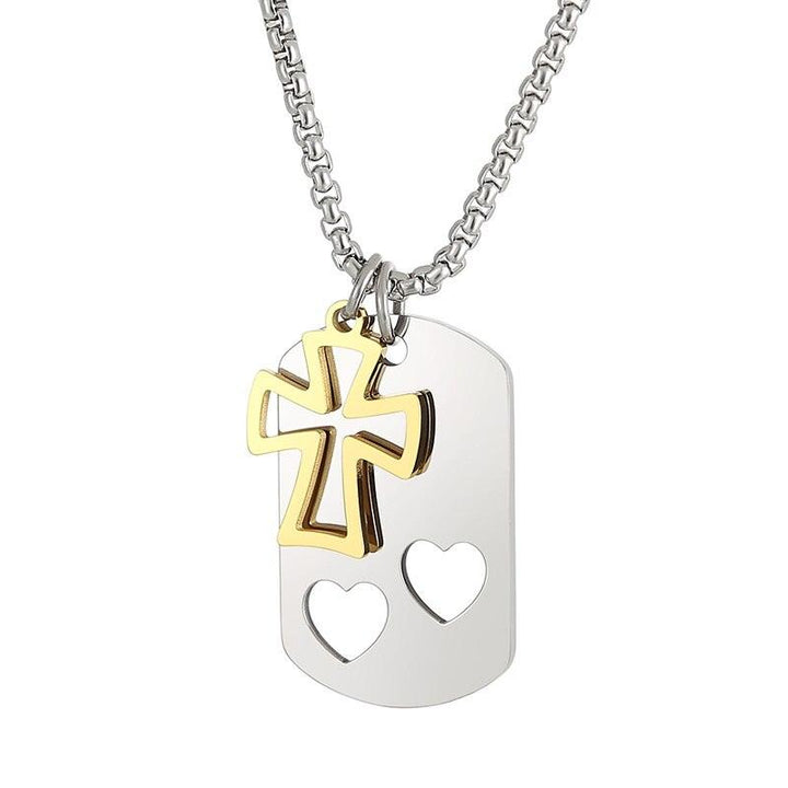 KALEN Cross Dog Tag Pendant Necklace Stainless Steel Jewelry.