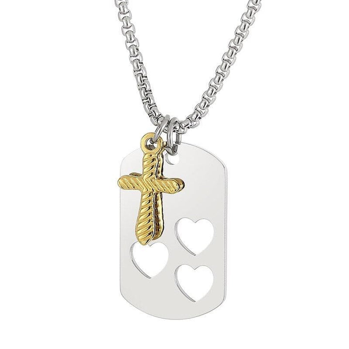 KALEN Cross Dog Tag Pendant Necklace Stainless Steel Jewelry.