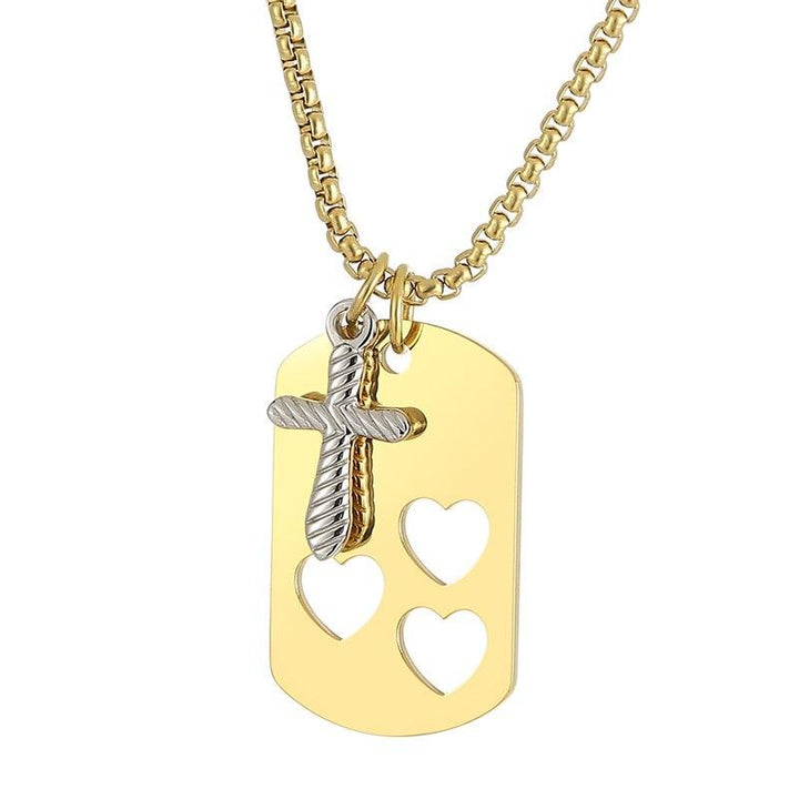 KALEN Cross Dog Tag Pendant Necklace Stainless Steel Jewelry.