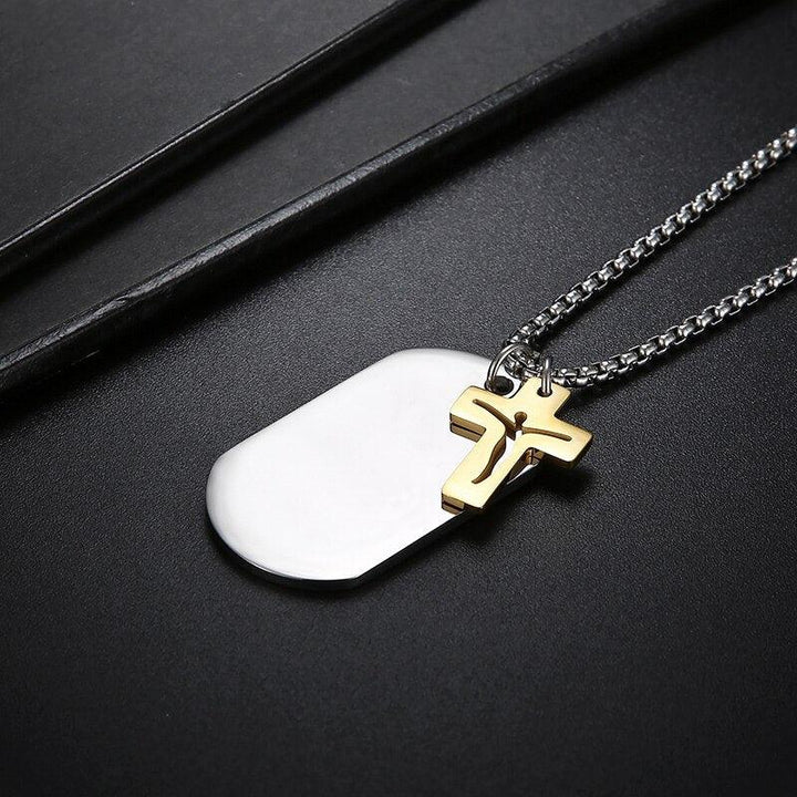 KALEN Cross Dog Tag Pendant Necklace Stainless Steel Jewelry.