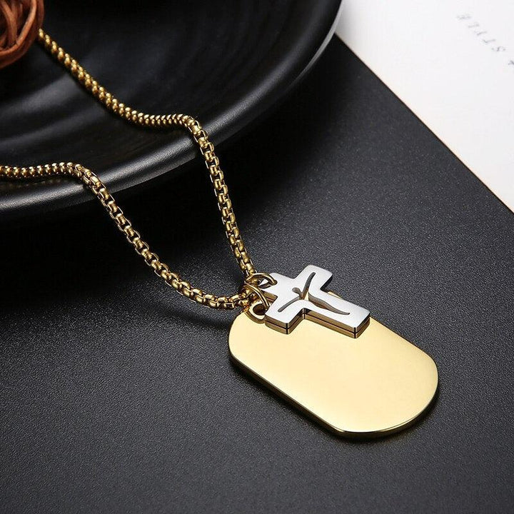 KALEN Cross Dog Tag Pendant Necklace Stainless Steel Jewelry.