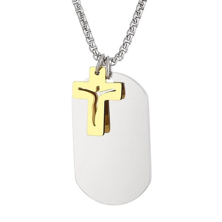 KALEN Cross Dog Tag Pendant Necklace Stainless Steel Jewelry.