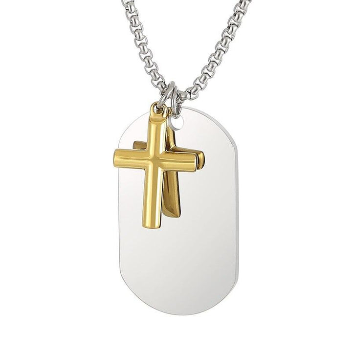 KALEN Cross Dog Tag Pendant Necklace Stainless Steel Jewelry.