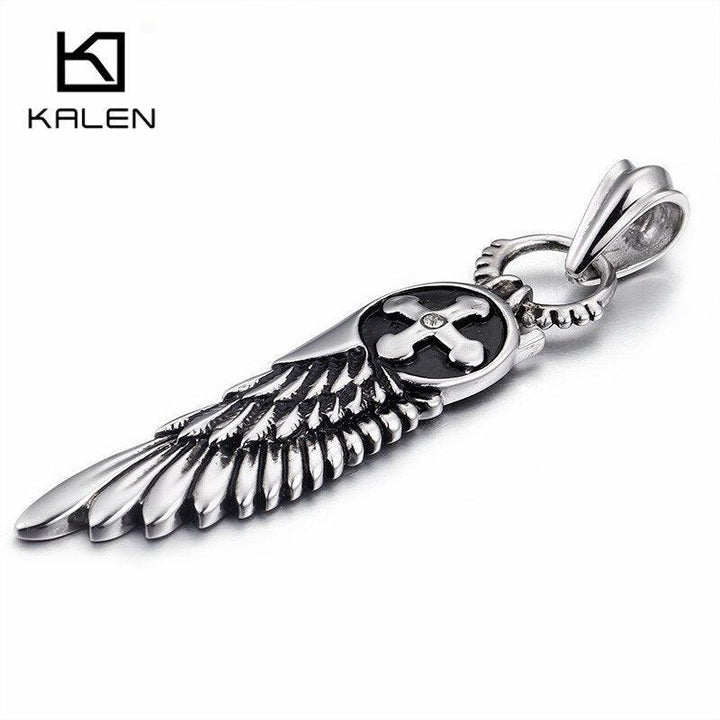 KALEN Feather Necklace Men Stainless Steel Cross Charm Pendant Chain Choker Jewelry Male Accessories 2020.