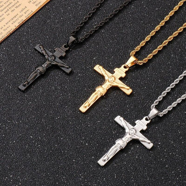 Kalen Punk Style Cross Redemption Pendant Jesus Blessing High Quality Stainless Steel Men's Necklace.