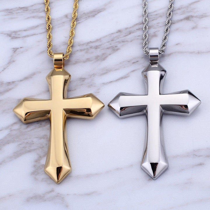 Kalen Heavy Big Shiny Golden Cross Pendant Men's Necklace Stainless Steel Punk Jewelry.