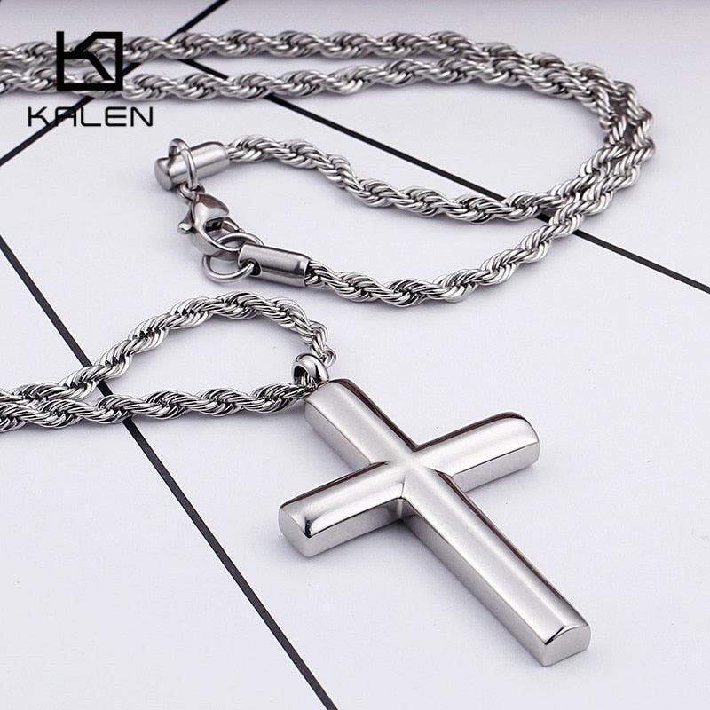 Kalen Fashion Cross Necklaces For Men High Polished 50cm Stainless Steel Cross Jewelry Necklace Male Cheap Jewelry.