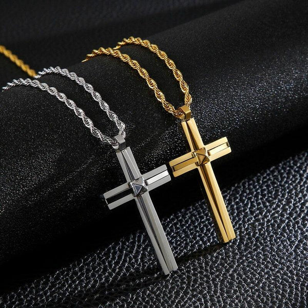 KALEN Christian Cross Pendant Necklace Men Prayer Stainless Steel Crux Chain Choker Christ Prayer Jewelry.