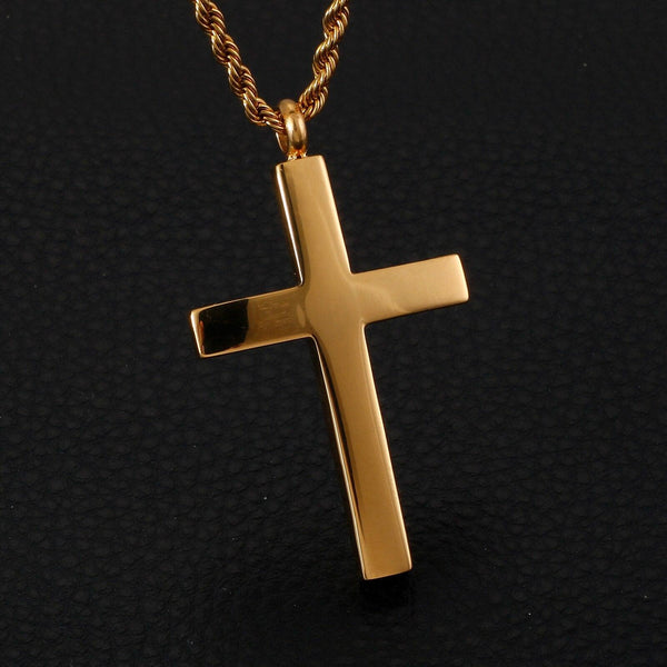 Kalen New Fashion Cross Chain For Men High Polished 50cm Stainless Steel Gold Color Cross Jewelry Necklace Male Cheap Jewelry.
