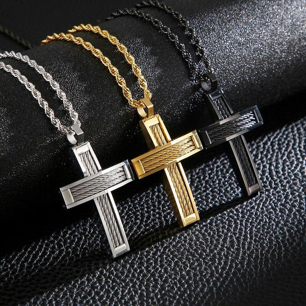 KALEN Fashion Cross Pendant Necklace For Men Prayer Stainless Steel Dubai Crux Chain Choker Christ Jewellry.