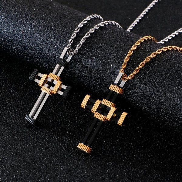 Kalen Ttwo-Color Tone Cross Screw Pendant Stainless Steel Men And Women Exquisite Necklace Jewelry.