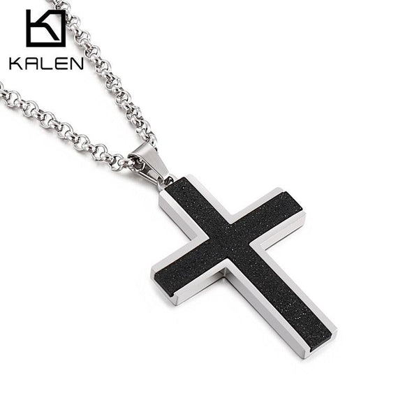 Kalen Hip Hop Cross Pendant Shiny Men&amp;#39;s Stainless Steel Necklace Blessing Jewelry Gift.