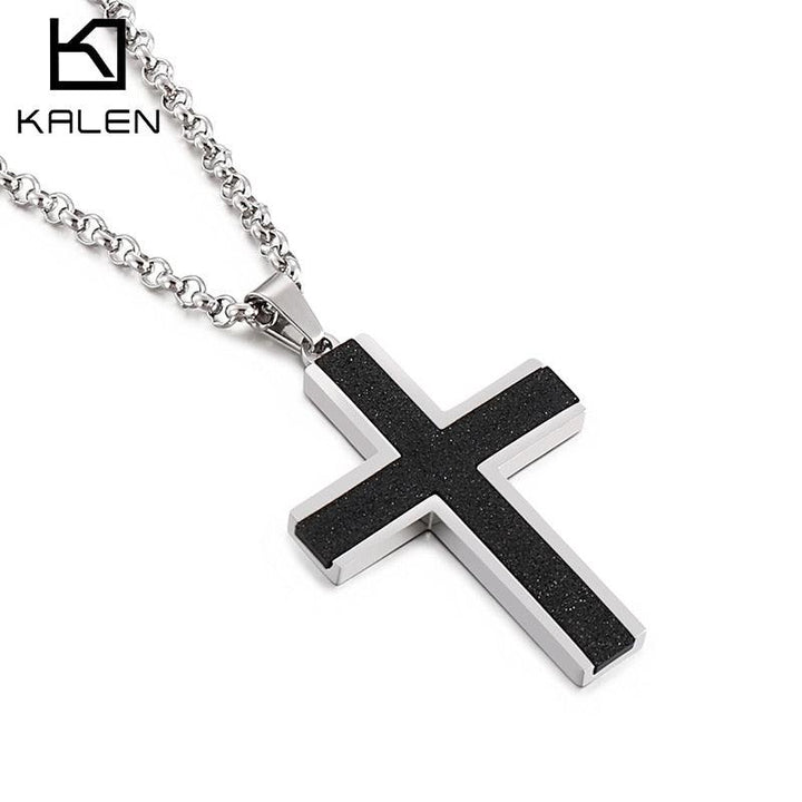 Kalen Hip Hop Cross Pendant Shiny Men&amp;#39;s Stainless Steel Necklace Blessing Jewelry Gift.