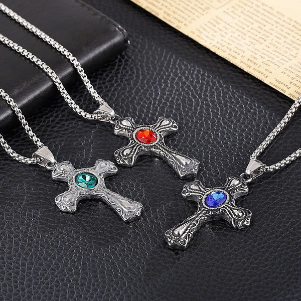 Kalen Vintage Cross Pendant Luxury Men's Women's Necklace Party Accessories Tricolor High Quality Stainless Steel Jewelry.