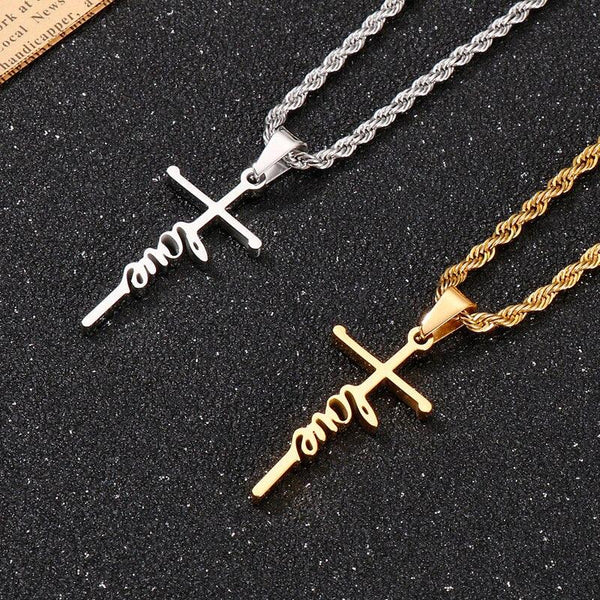 Kalen Love Cross Couple Pendant Gold Steel Color Stainless Steel Hollow Necklace Trend Jewelry.