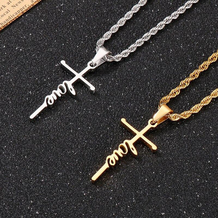 Kalen Love Cross Couple Pendant Gold Steel Color Stainless Steel Hollow Necklace Trend Jewelry.