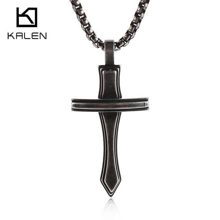 KALEN Magic Cross Pendant Necklace Men Stainless Steel Amulet Prayer Jewelry.