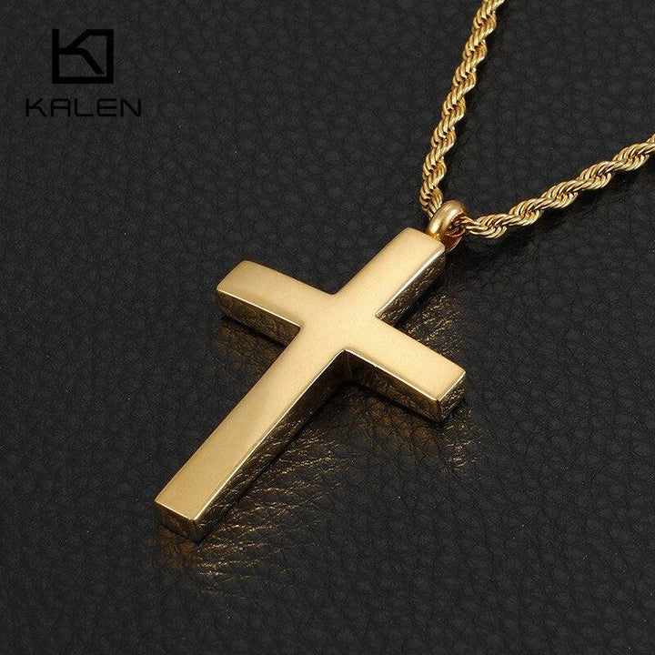 Kalen New Fashion Cross Chain For Men High Polished 50cm Stainless Steel Gold Color Cross Jewelry Necklace Male Cheap Jewelry.