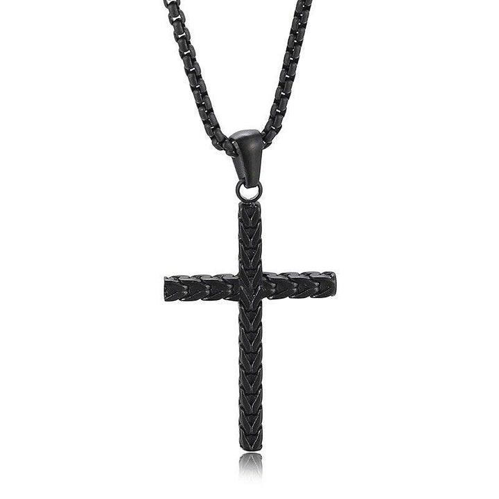 Kalen Charm Stainless Steel Quality Cross Pendant Jesus Punk Men's Necklace Popcorn Chain.