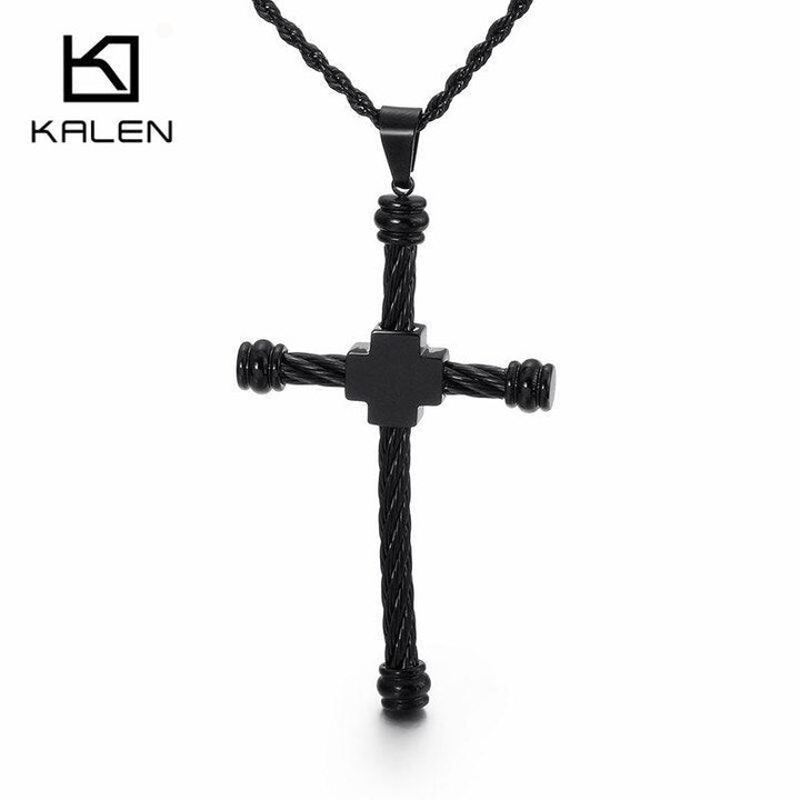 Kalen Fashion Cross Necklaces For Men High Polished 50cm Stainless Steel Cross Jewelry Necklace Male Cheap Jewelry.