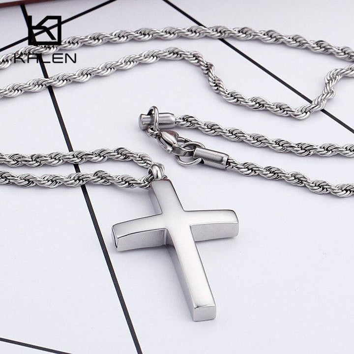 Kalen New Fashion Cross Chain For Men High Polished 50cm Stainless Steel Gold Color Cross Jewelry Necklace Male Cheap Jewelry.