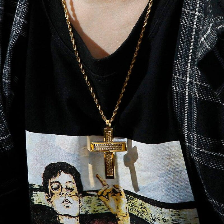 KALEN Fashion Cross Pendant Necklace For Men Prayer Stainless Steel Dubai Crux Chain Choker Christ Jewellry.