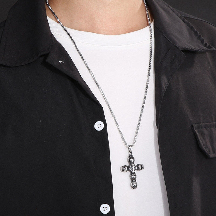 KALEN Vintage Punk Cross Pendant Necklace Men Stainless Steel 304 Jewelry.