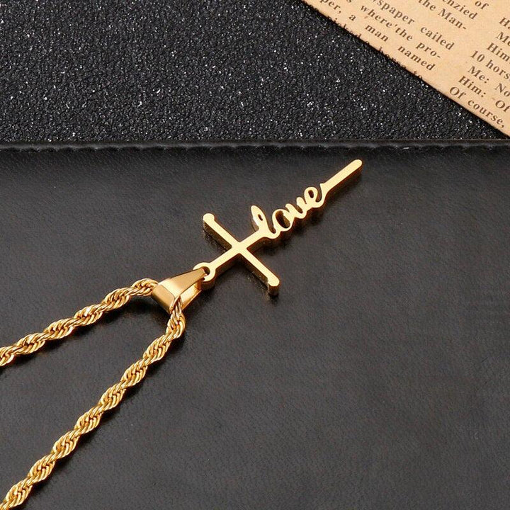 Kalen Love Cross Couple Pendant Gold Steel Color Stainless Steel Hollow Necklace Trend Jewelry.