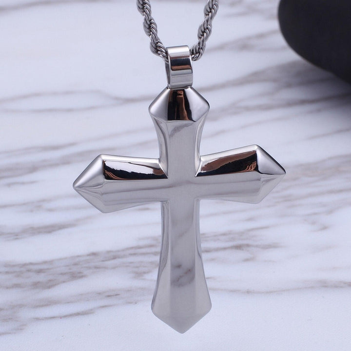 Kalen Heavy Big Shiny Golden Cross Pendant Men's Necklace Stainless Steel Punk Jewelry.