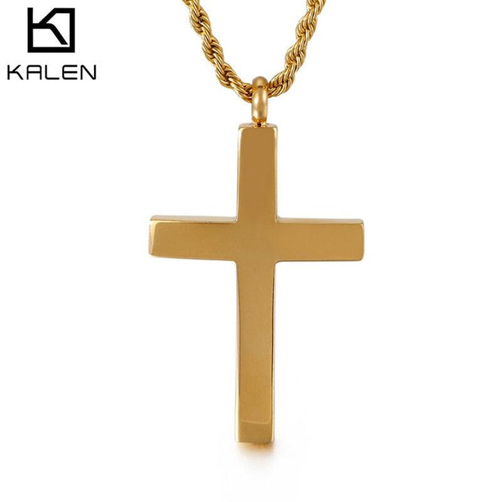 Kalen New Fashion Cross Chain For Men High Polished 50cm Stainless Steel Gold Color Cross Jewelry Necklace Male Cheap Jewelry.