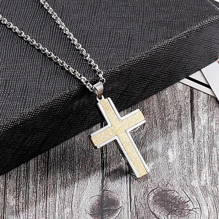 Kalen Hip Hop Cross Pendant Shiny Men&amp;#39;s Stainless Steel Necklace Blessing Jewelry Gift.