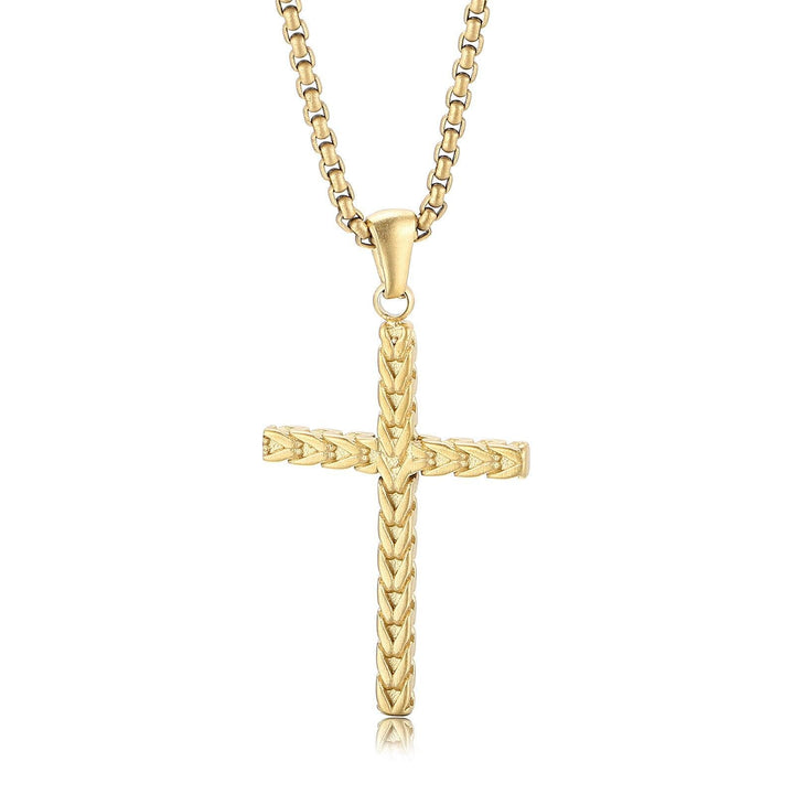 Kalen Charm Stainless Steel Quality Cross Pendant Jesus Punk Men's Necklace Popcorn Chain.