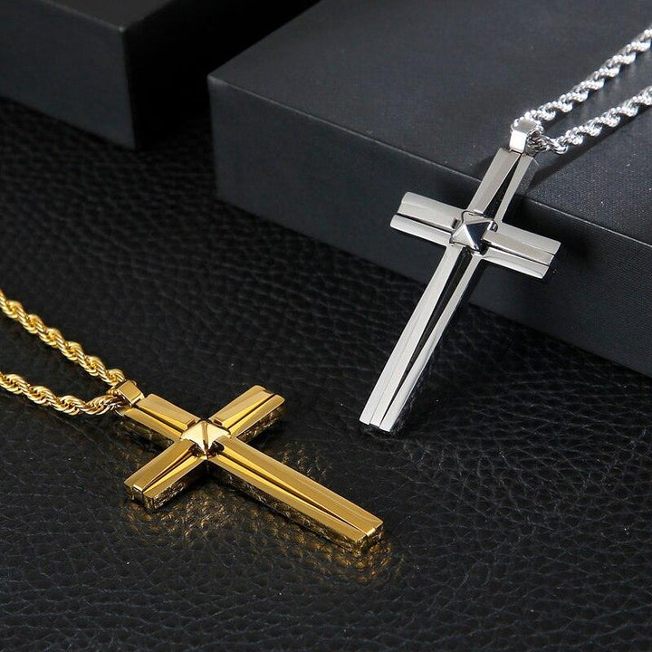 KALEN Christian Cross Pendant Necklace Men Prayer Stainless Steel Crux Chain Choker Christ Prayer Jewelry.