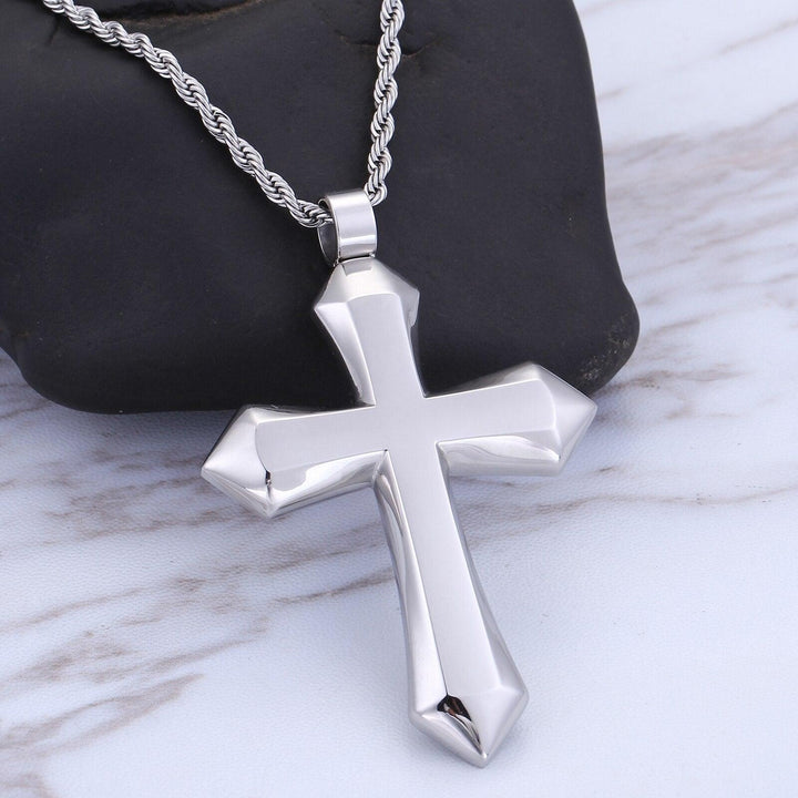 Kalen Heavy Big Shiny Golden Cross Pendant Men's Necklace Stainless Steel Punk Jewelry.