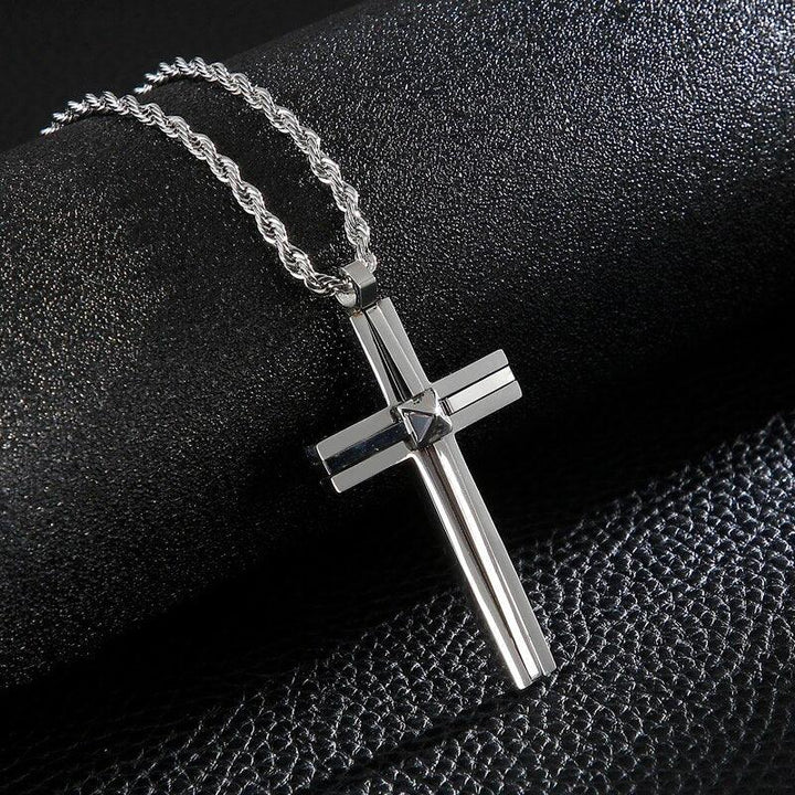 KALEN Christian Cross Pendant Necklace Men Prayer Stainless Steel Crux Chain Choker Christ Prayer Jewelry.